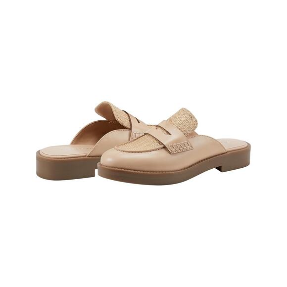Marc Fisher Tan Neutral Caned Almond Toe Slide On Loafer Mule - Size 9.5 - Picture 1 of 10